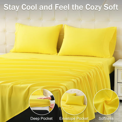MICORAL Full Bed Sheets Set, Soft Breathable Bedding Sheet Set, Sheets Set with 16" Deep Pocket Design (4 Pieces, Full, Yellow)