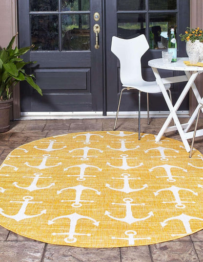 Outdoor Coastal Collection Area Rug - Ahoy (3' 3" x 5' 3" Oval, Yellow)