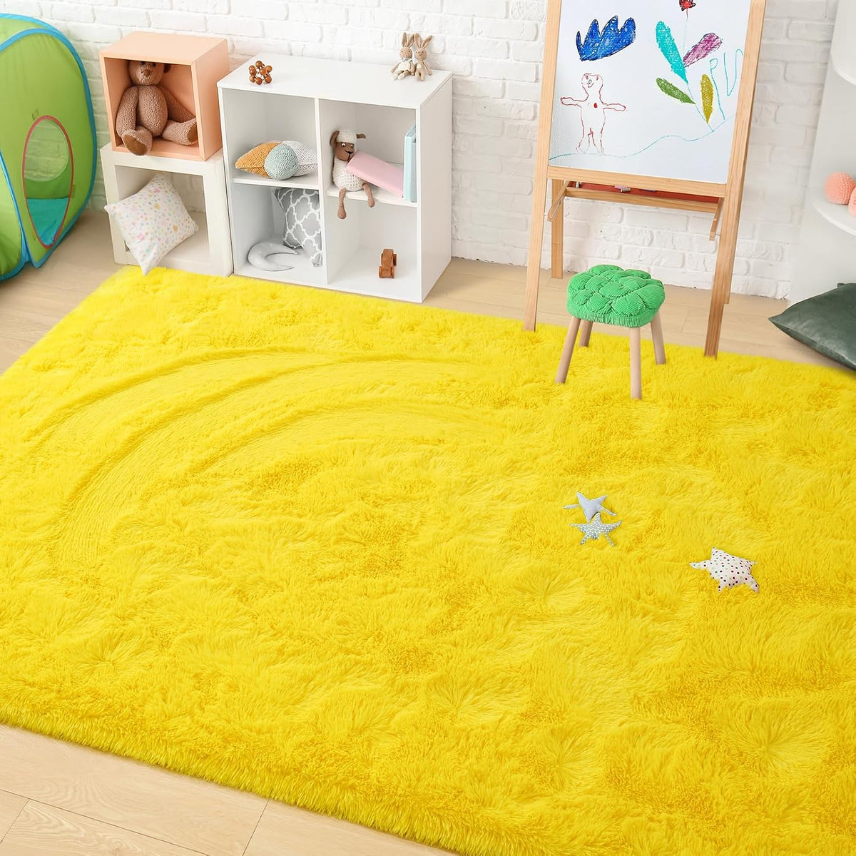 Amearea Premium Soft Fluffy Rug 4x5.3, Fuzzy Area Rugs for Bedroom, Yellow