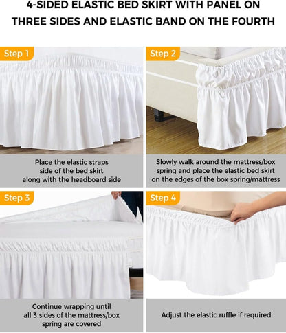 Yellow Lemons Bed Skirt Queen Size 16 Inch Drop, Adjustable Elastic Wrap Around Bed Skirts Easy Fitting Dust Ruffle Bedskirt Bed Frame Cover Summer Botanical Farmhouse Rustic