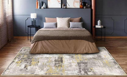 4x6 Rug, Small Area Rug for Living Room, Bedroom, Kitchen, Machine Washable Non-Slip Throw Rug, Modern Abstract Carpet for Entryway Nursery Coffee Table - Durable (Yellow)