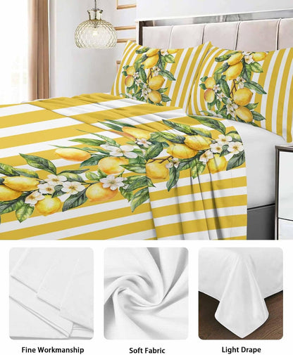 Twin Size Top Sheet Only, Classical Yellow Stripes Lemon Flat Sheet Microfiber Breathable Soft Bed Sheet, Retro Vertical Bar Arrangement Hotel Bedding Flat Sheets for Bedroom