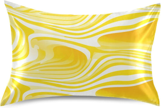 Envelope Enclosure Silk Pillowcase, Wrinkle Resistant Aesthetic Bed Sleeping Pillow Cover for Hair and Skin, 20"X 26", (Lemon Yellow Stripe)