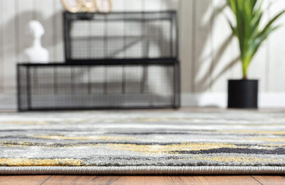 Porto PRT140C Contemporary Grey and Yellow Abstract Area Rug 4' x 6'