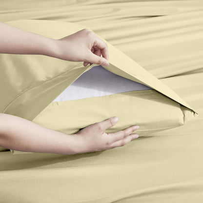 Extra Deep Queen Sheet Set - 6 Piece Breathable & Cooling Sheets - Hotel Luxury Bedding Set w/18-24 Inch Extra Deep Pockets - Easy & Secure Fit - Soft, Wrinkle Free & Comfy - Vanilla Yellow