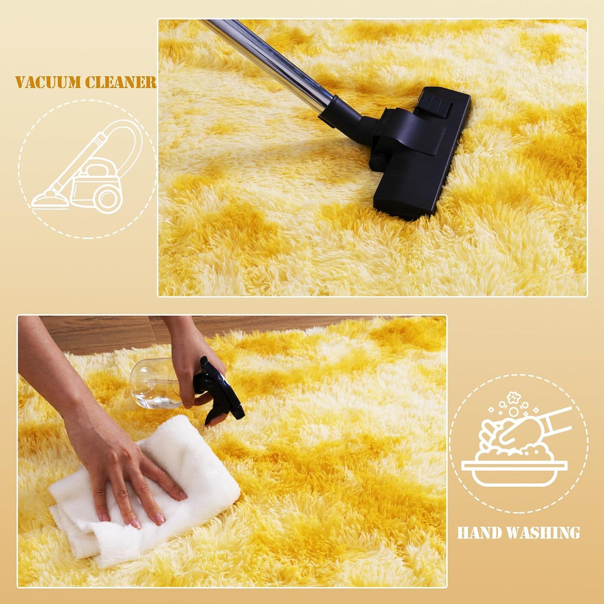Soft Fluffy Rug for Living Room, 4x6 Tie-Dyed Yellow Shag Area Rug